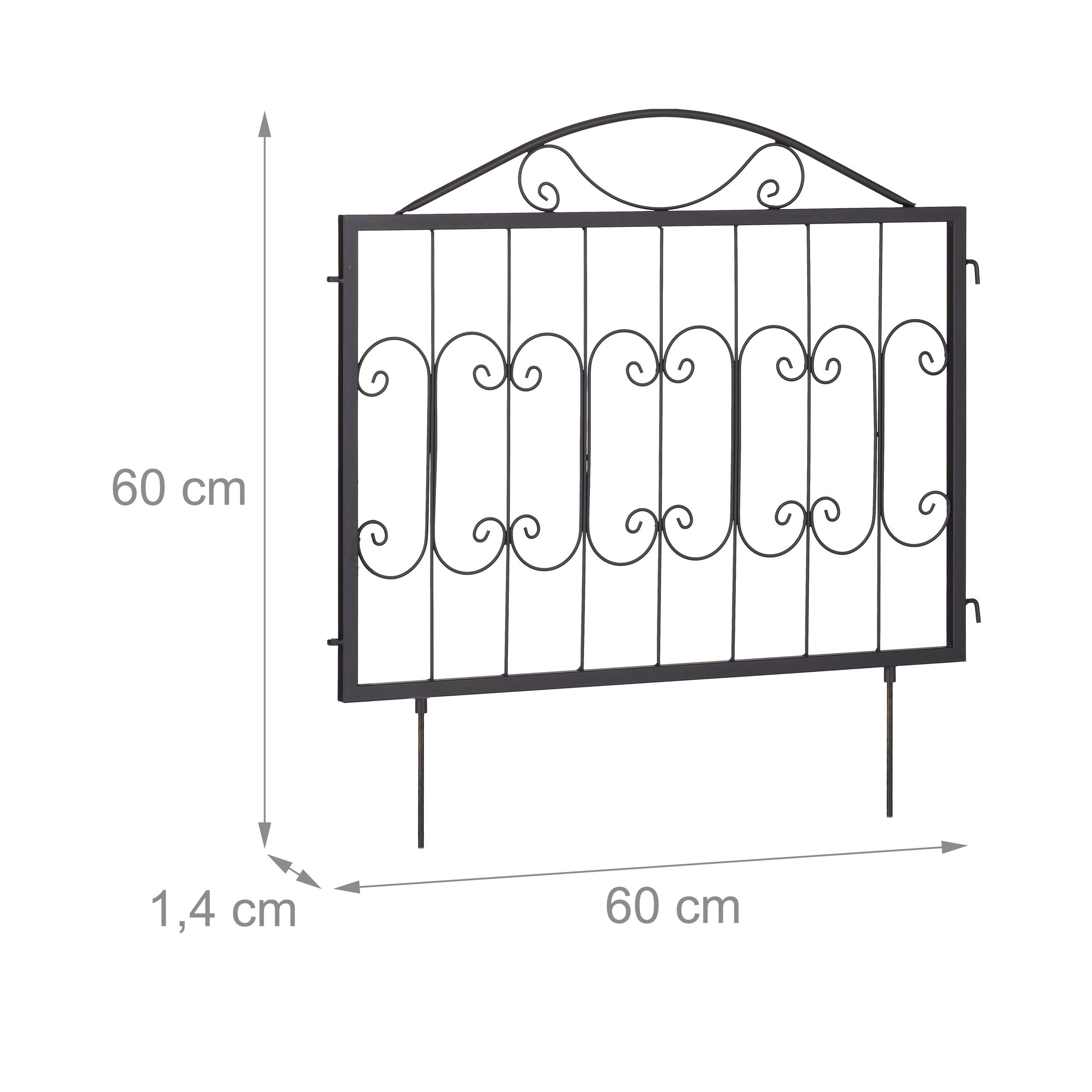 Relaxdays Barrière de Jardin décorative en métal (Fer), à Planter, Jolies Courbes, 4 éléments chacun HL 60x60 cm, Noire
