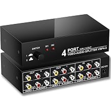 2 in 4 Out RCA Switch Splitter Composite Stereo AV Switcher Box | Composite Video L/R Audio Selector for VCR, DVD Player, Retro Game Console, Security Camera, Home Theater Systems