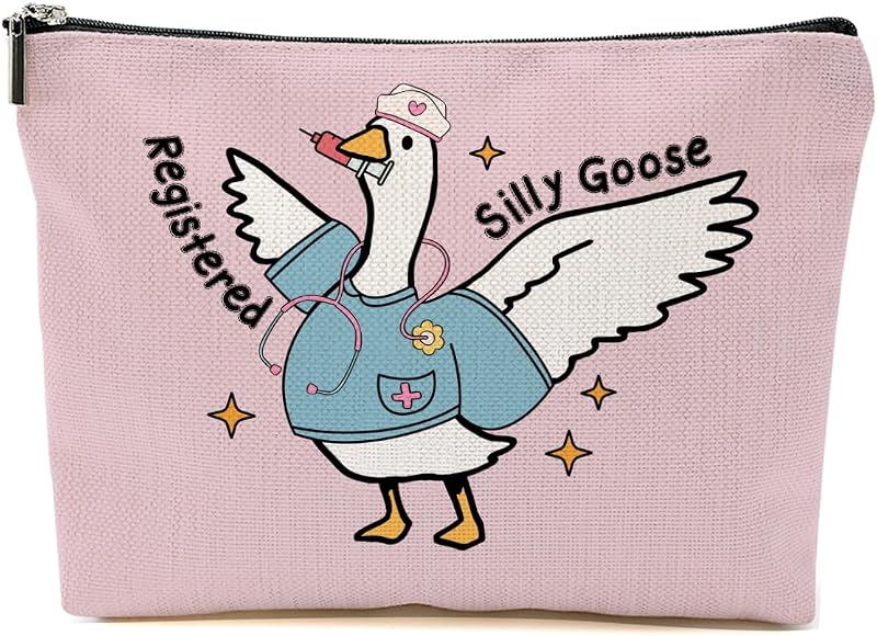 Necessaire de maquiagem BQXH com estampa de ganso, rosa, fechamento por zíper