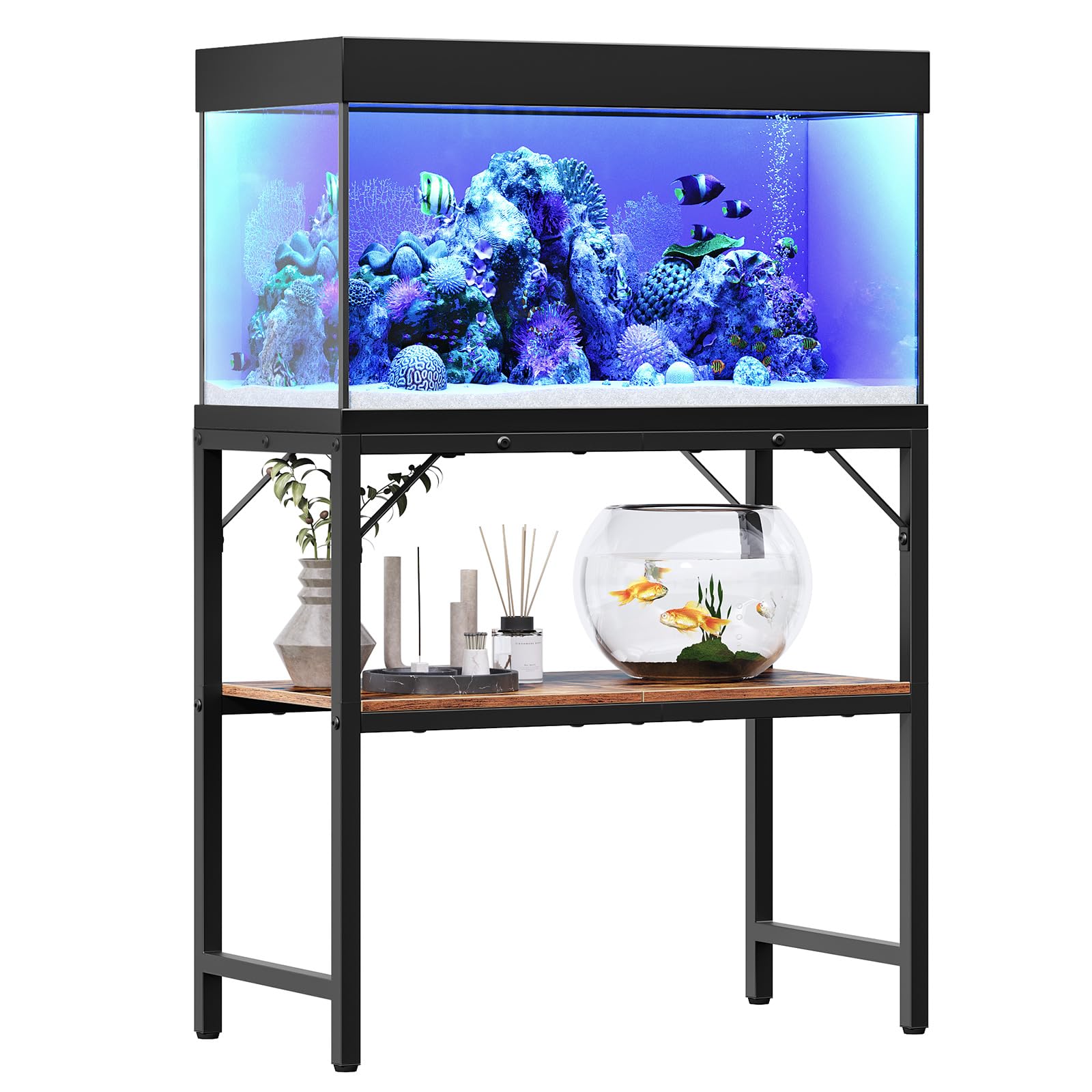 MAHANCRIS Soporte para Acuario de 30 Galones, Soporte de Acuario con Estantes de Almacenamiento de 2 Niveles, Soporte Resistente para Terrario de Tortugas Reproductoras para Casa y Oficina, 76,2 cm L