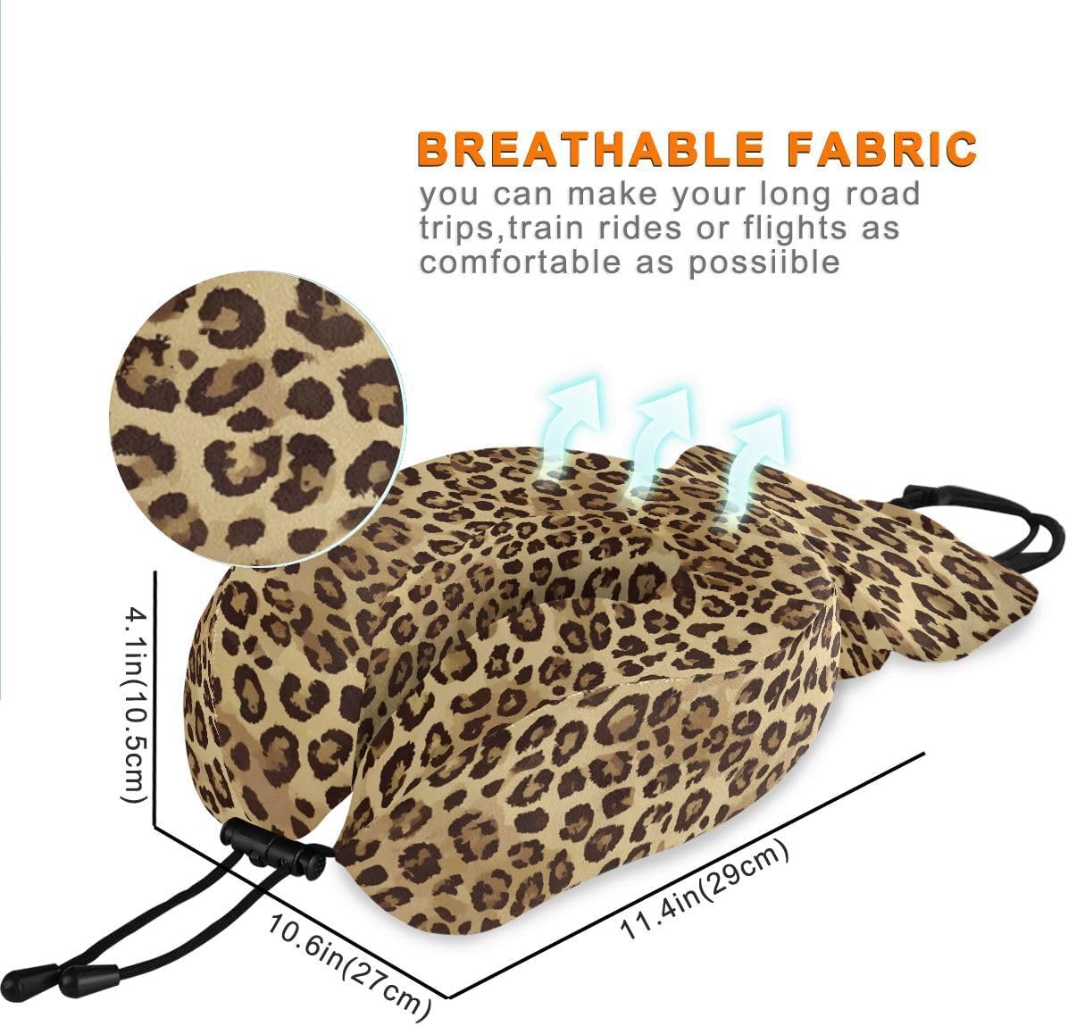 ALAZA Memory Foam Travel Pillow with Snap Clip Cheetah Leopard Print Animal Skin Neck Pillow for Airplane Travel Kit, Soft Comfortable and Washable image 3