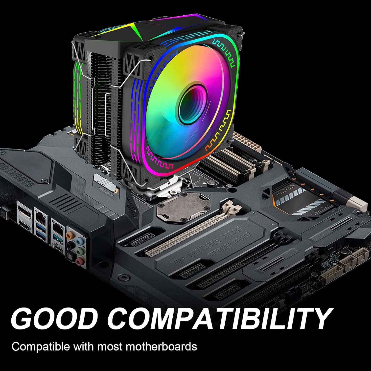 DS 1800RPM PWM 120MM Fin Cooling Fans, Black Aluminum Extrusion 4-Heat Pipe CPU Cooler Fans for Intel LGA 1155 776 1366 (Dynamic RGB Color, C Series)