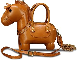 Genuine Leather Purses and Handbags for Women Cute Animal Horse Shape Bag Fashion Desinger Crossbody Shoulder Bag (Brown)