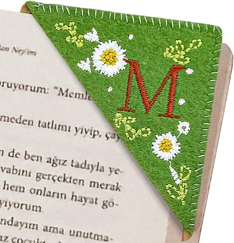 Miniatura 61 de Marcapáginas de esquina bordado, marcapáginas personalizadas con 26 letras de diseño de triángulo de fieltro, bordado y hecho a mano para tu placer