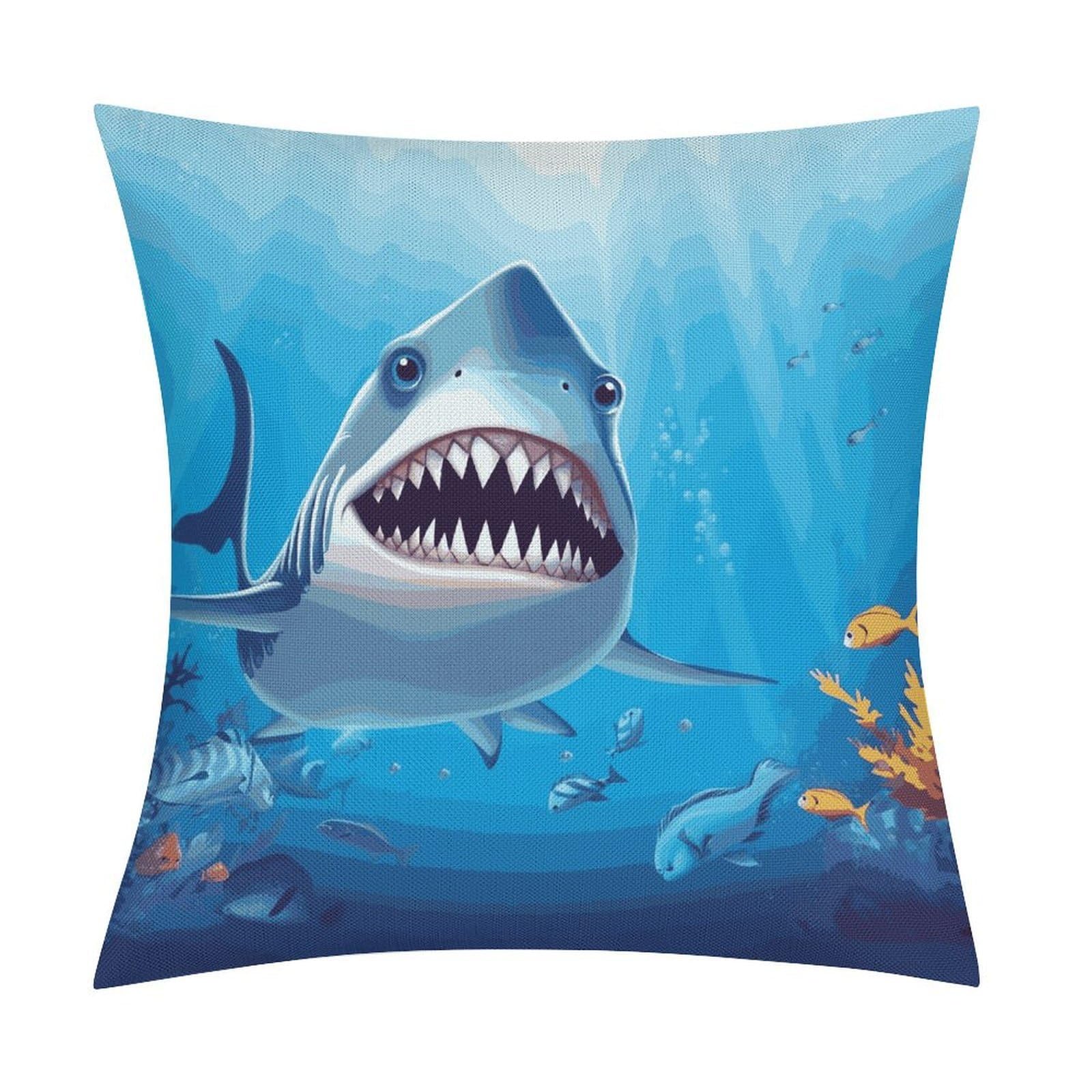 Adfgyerh Style Smiling Shark Pillow Covers Soft And Comfortable Invisible Zipper ，Home Decor 18X18 Inch Edging Technology，Throw Pillow Covers For Couch Sofa Bedroom Living Room.