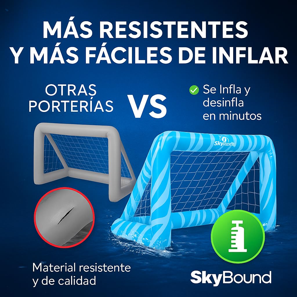SkyBound 2 Porterías Piscina Hinchables para Niños con Balón y Bolsas de Peso Juguete Deportivo Acuático Fútbol