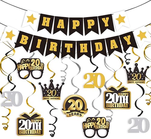 Miniatura 366 de LINGTEER Happy 65th Birthday Decorations Set - 12Pcs Black & Gold Swirls Streamer,Happy Birthday Bunting Banner,Cheers to 65 Years Old Bday Party