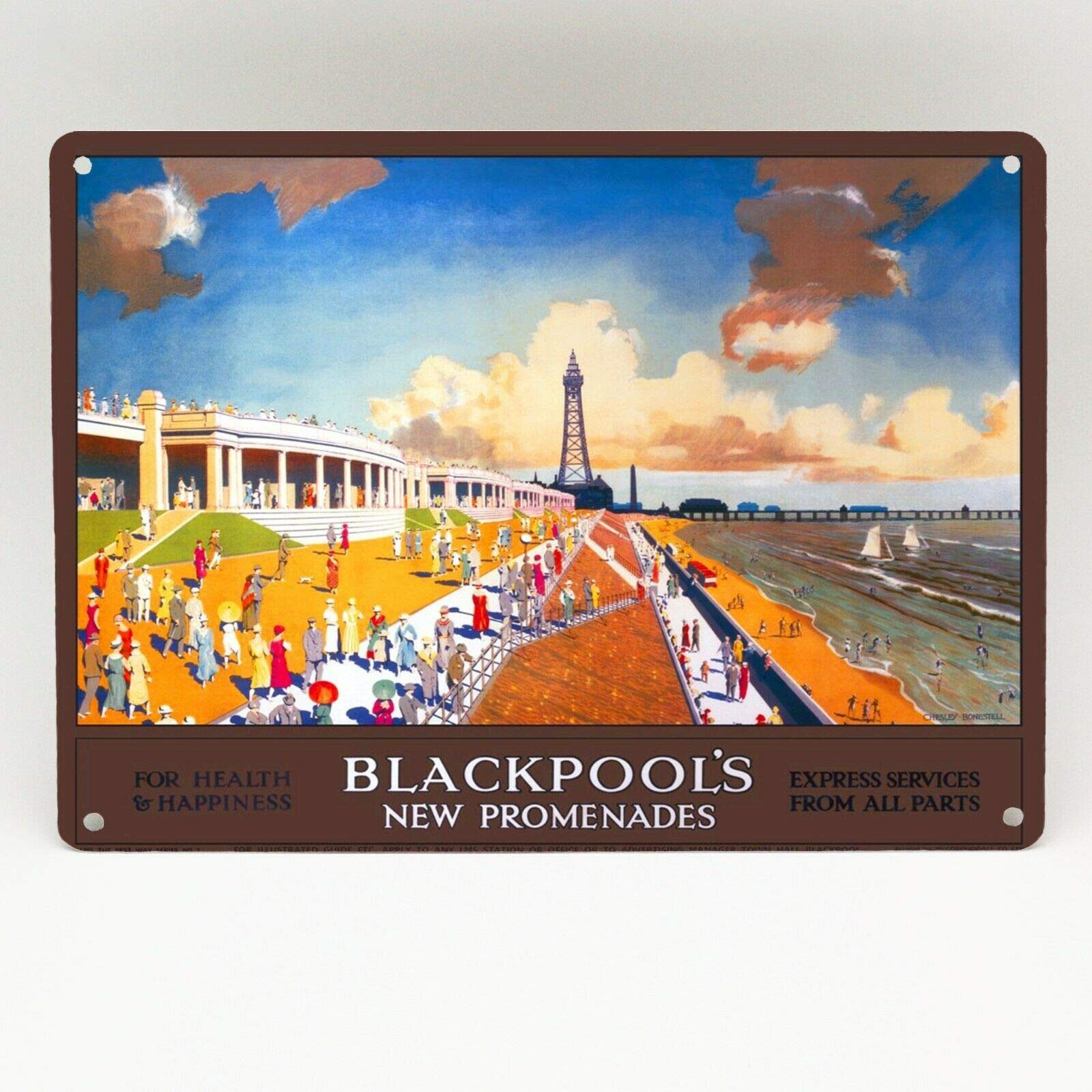 Inga D1607 Blackpool Railway Poster Bonestell Metal Sign British Rail Travel Train Vintage Metal Tin Sign 8X12 Inches
