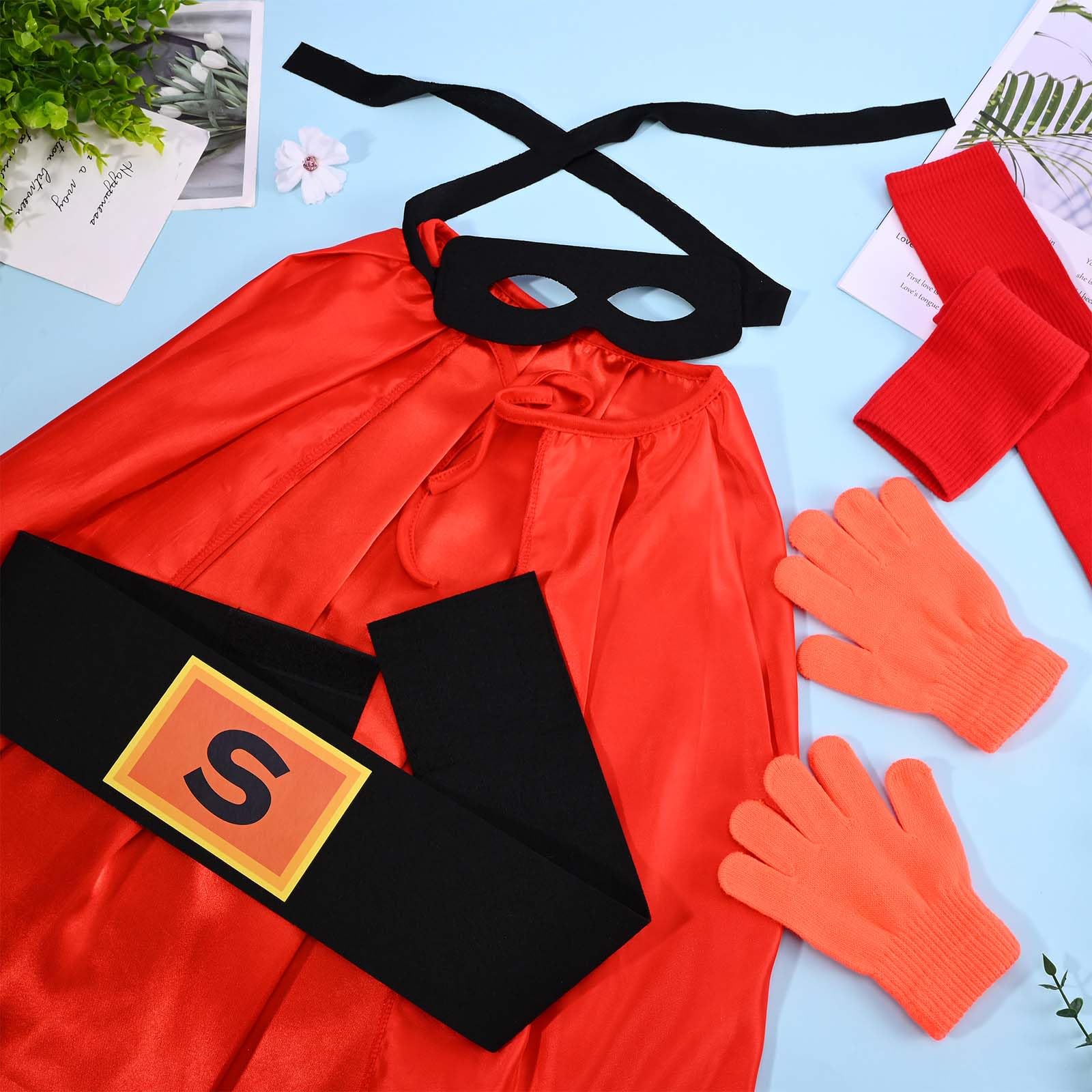Kavoc 5 Pcs Potato Superhero Costume Set Include Red Cape,Black Eye Mask,Printed Belt,Gloves and Socks for World Book Day Dress Up - Image 4