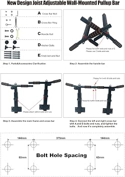 Pull Up Bar Wall Mounted: Adjustable Wall Joist Mount Pull Up Bar & Chin Up Bar for Home Gym Workout Strength Training Equipment
