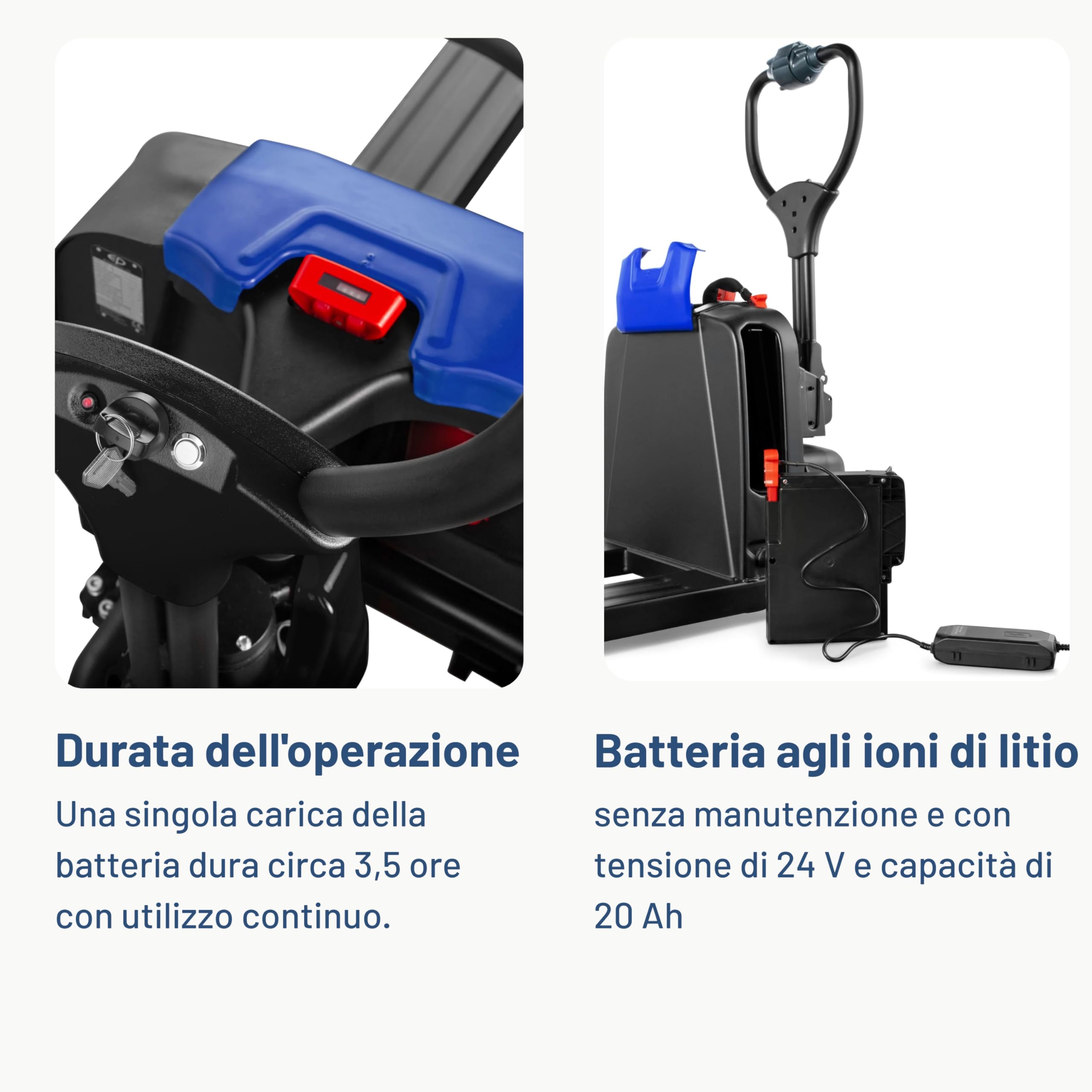 Pallit Transpallet Elettrico 1500 kg ONE-F4 con Batteria Litio 20 Ah, Carrello Elevatore Compatto per Spazi Stretti, Muletto Elettrico Sicuro con Rulli di Supporto
