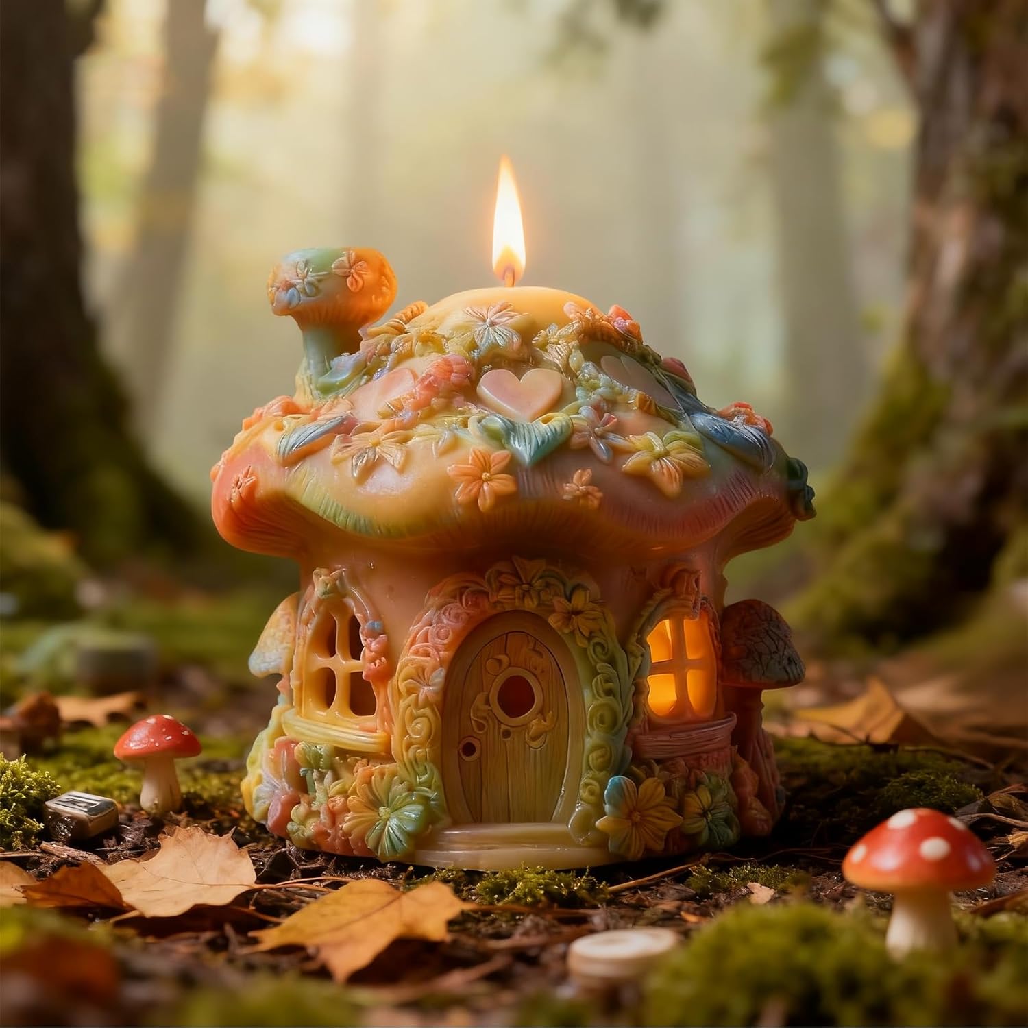 きのこの妖精の家の庭の装飾キャンドル型、キャンドル作りのためのキノコ型シリコーン型、DIY樹脂クラフト、手作りワックス&amp;ホー