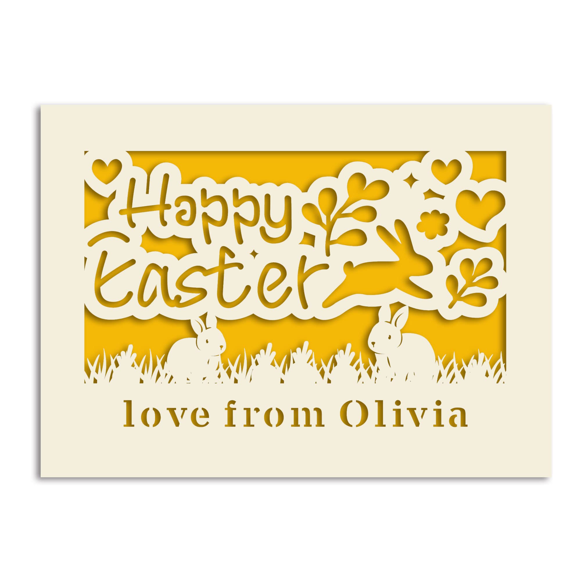 Personalised Easter Cards for kids Custom Happy Easter Card for Daughter Granddaughter Grandson Son Mum Dad Nanny Grandad Custom Bunny Card with Envelope(Gold)