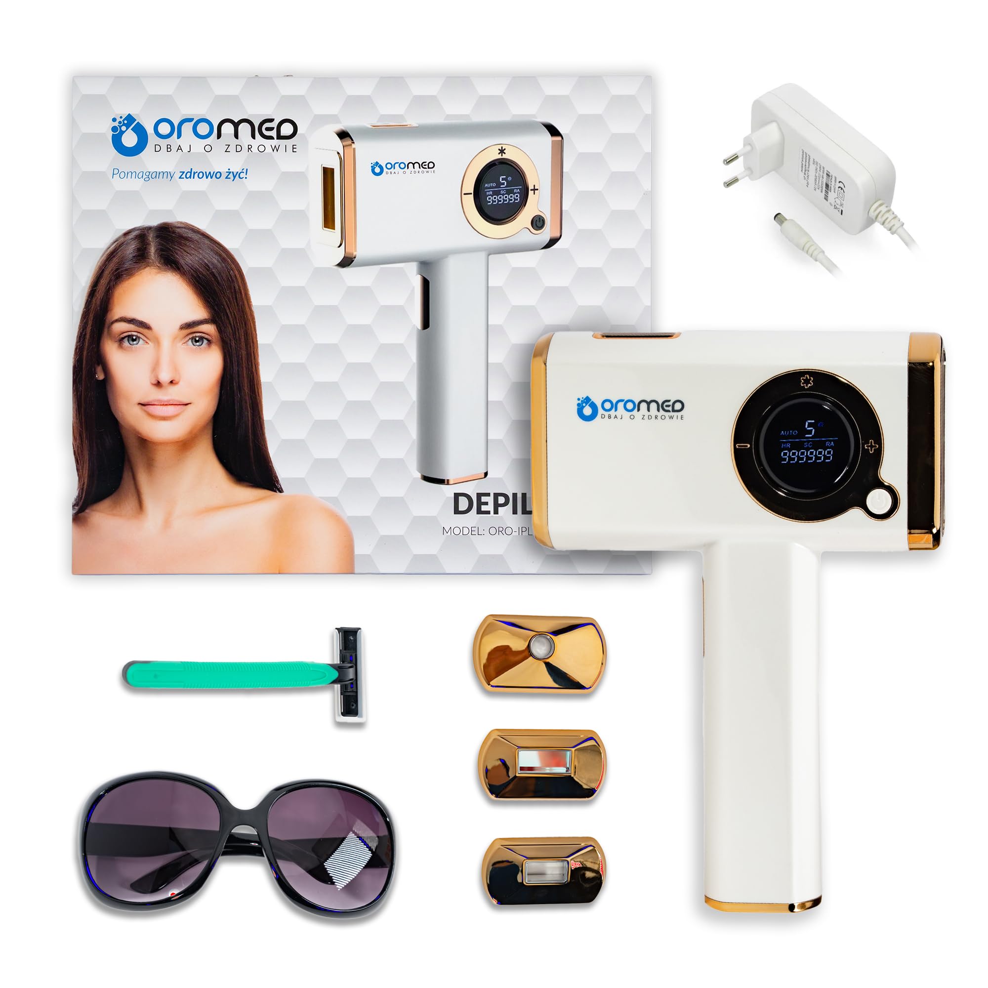 Oromed ORO IPL ICE Haarentfernungsgerät – IPL-Haarentferner für Gesicht & Körper, 5 Intensitätsstufen, 3 Aufsätze, Weiß