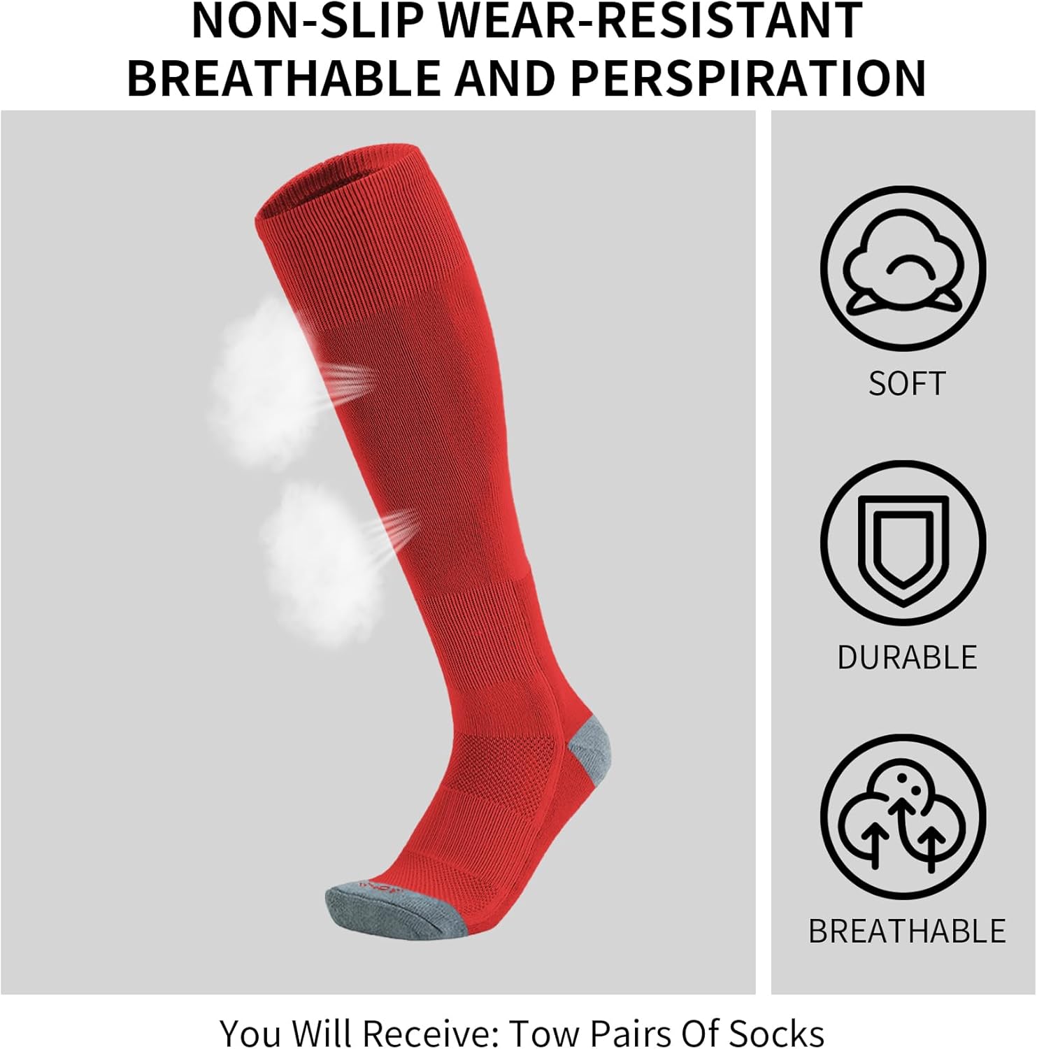 QBK Toddler Baseball Socks Youth Softball Tee Ball Kids Soccer Socks for Boy Girl 2 Pairs - Image 2