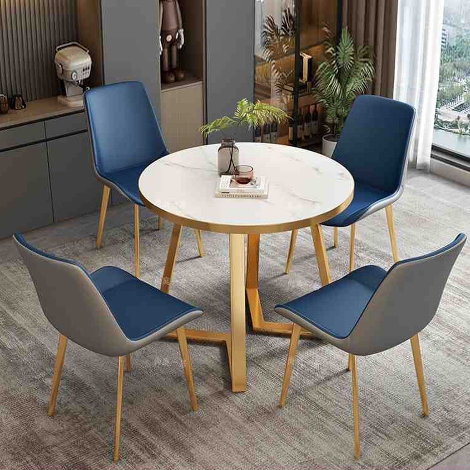 Office Reception Room Club Table and Chair Set, Negotiation Round Office Table with Chairs Set of 5, Suitable for Lounge, Apartment, Cafe(Blue,80cm/31.4in)