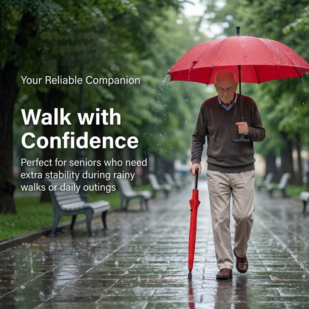 2-in-1 Walking Sticks Umbrella - Windbreak Ribs Walking Cane Umbrella Lightweight, Windproof, Heavy-Duty Frame- Ideal Father's Gift for Climbing, Hiking, Hanging Out on Raining