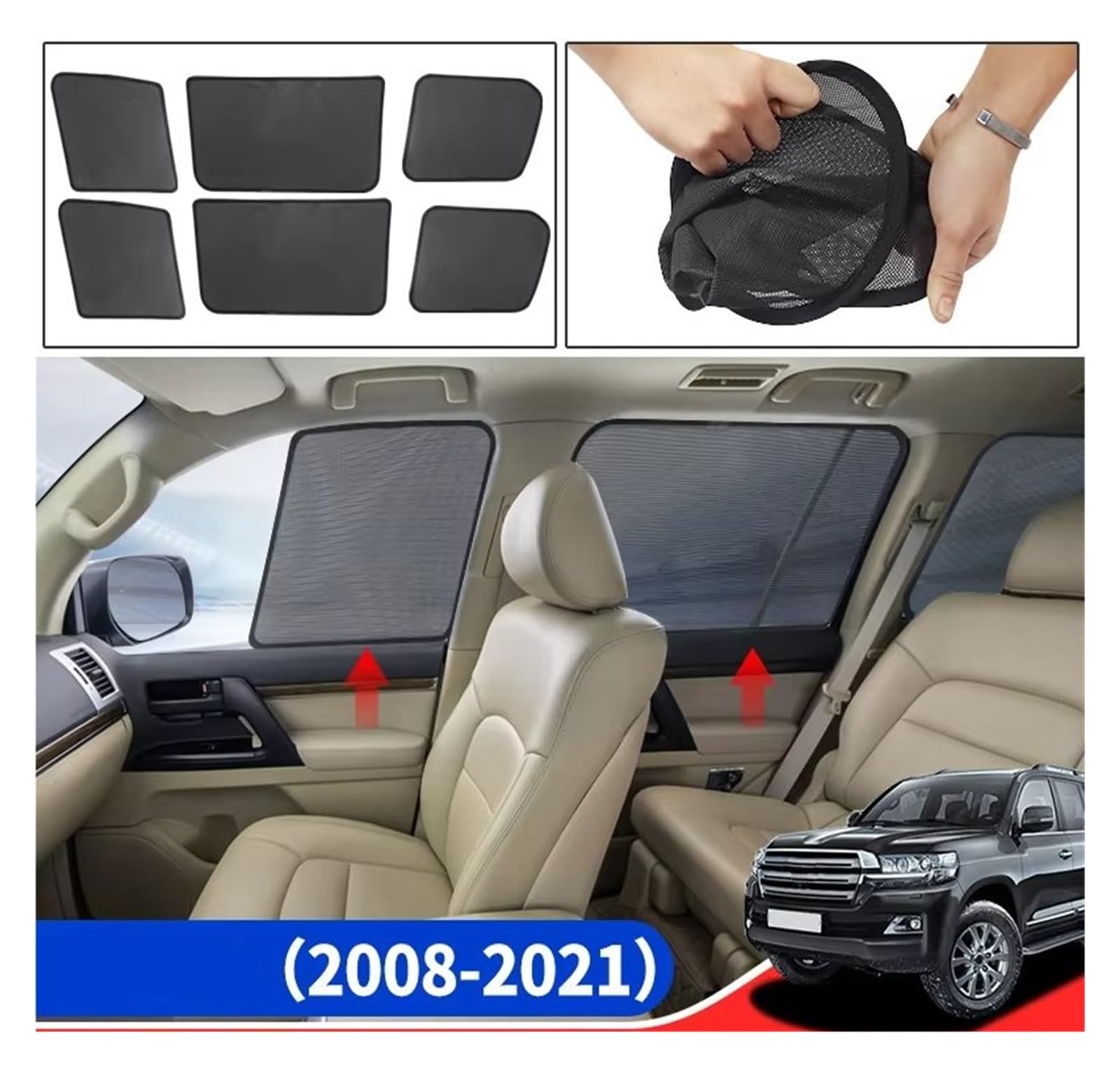 Kfz Outdoor Abdeckplane Für Toyota Für Land Für Cruiser 200 LC200 J200 2008 2009 2010-2021 Anti Moskito Auto Fenster Sonnenschutz Net Garn Autoscheiben Sonnenschutz
