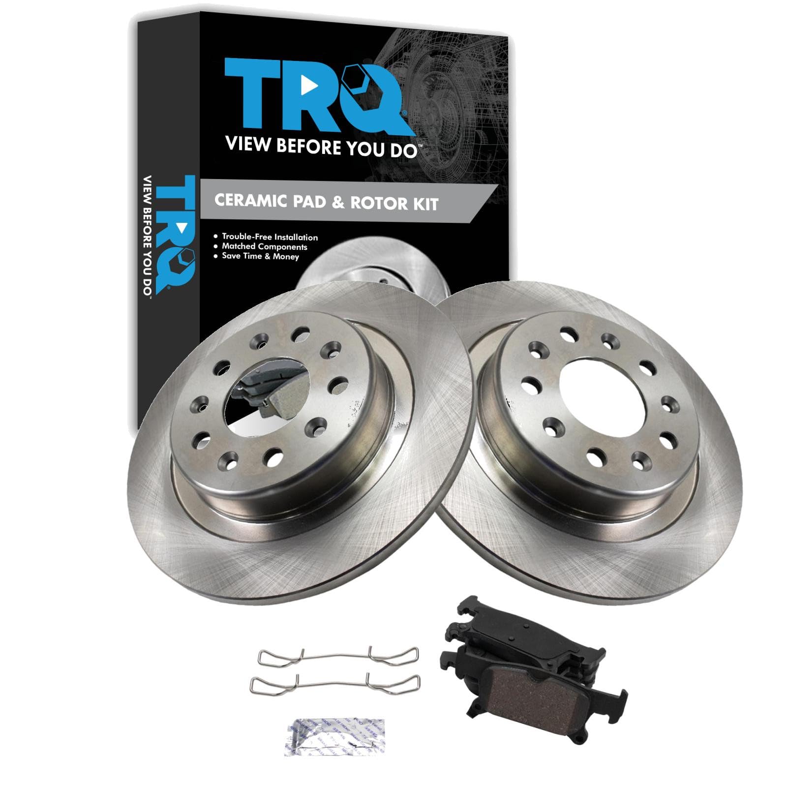 TRQ Rear Brake Pad and Rotor Set Ceramic Compatible with 2017-2018 Buick Envision