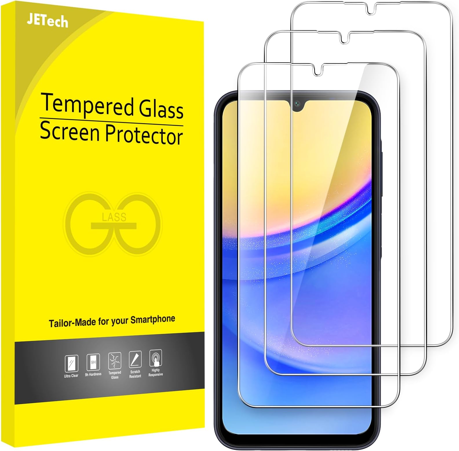 Screen Protector for Samsung Galaxy A15 4G / 5G 6.5-Inch, 9H Tempered Glass Film, Anti-Scratch, HD Clear, 3-Pack