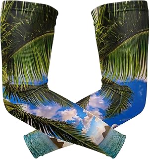 Beautiful Ocean View with Sunrise in Hawaii, Tropical Palm Trees 1 Pair Cooling Sports Arm Sleeves, Cover Uv Sun Protection Warmer for Sports Men Women Running Golf Cycling Riding Jogging