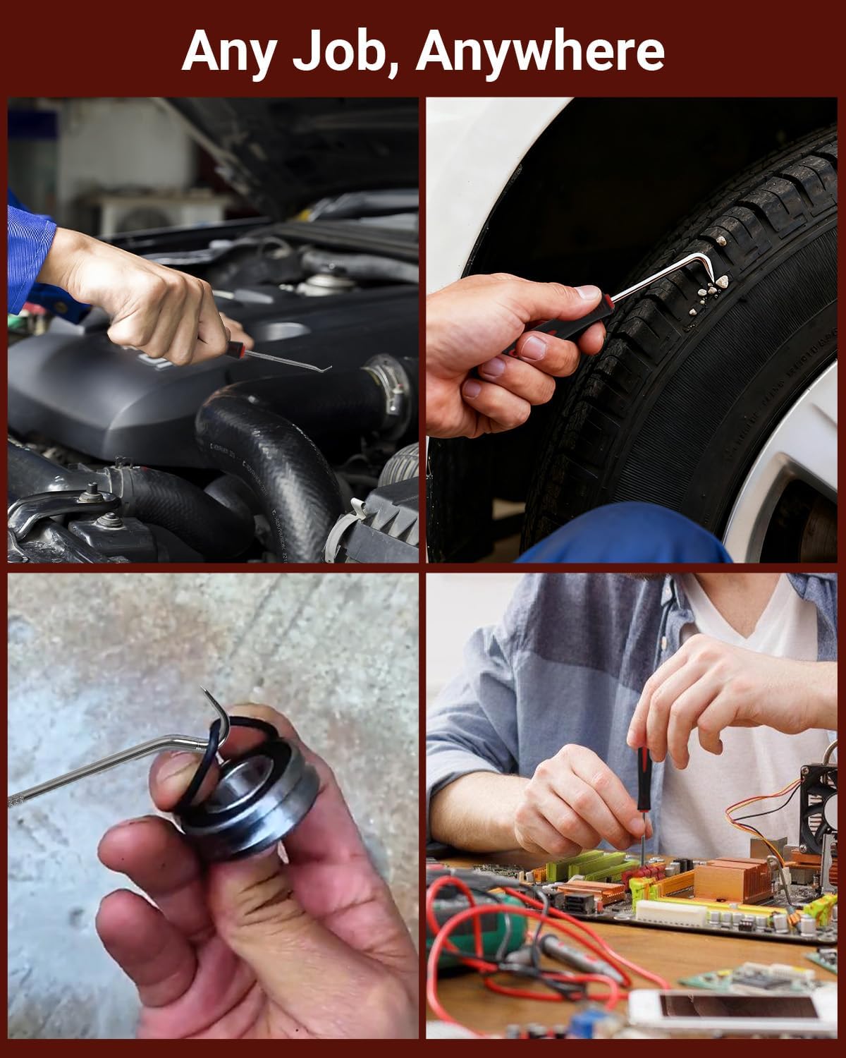 4-Piece Hook and Pick Set, Precision Automotive Pick Tool & O Ring Pick Set with Comfort Grip & Anti-Slip Shaft for Oil Seal, Gasket Removal, and Electronic Repair