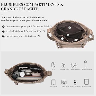 KL928 Women's Shoulder Bag Adjustable Shoulder Strap PU Leather Multi-Pocket Design Medium Wallet