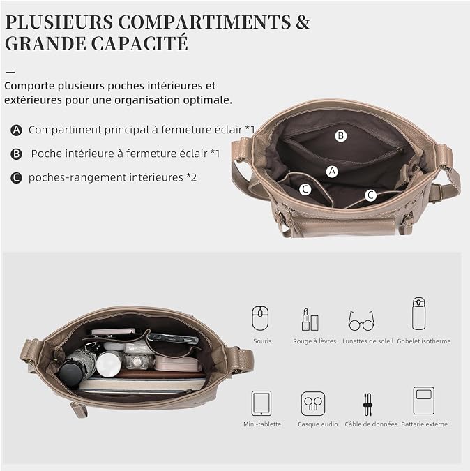 KL928 Women's Shoulder Bag Adjustable Shoulder Strap PU Leather Multi-Pocket Design Medium Wallet
