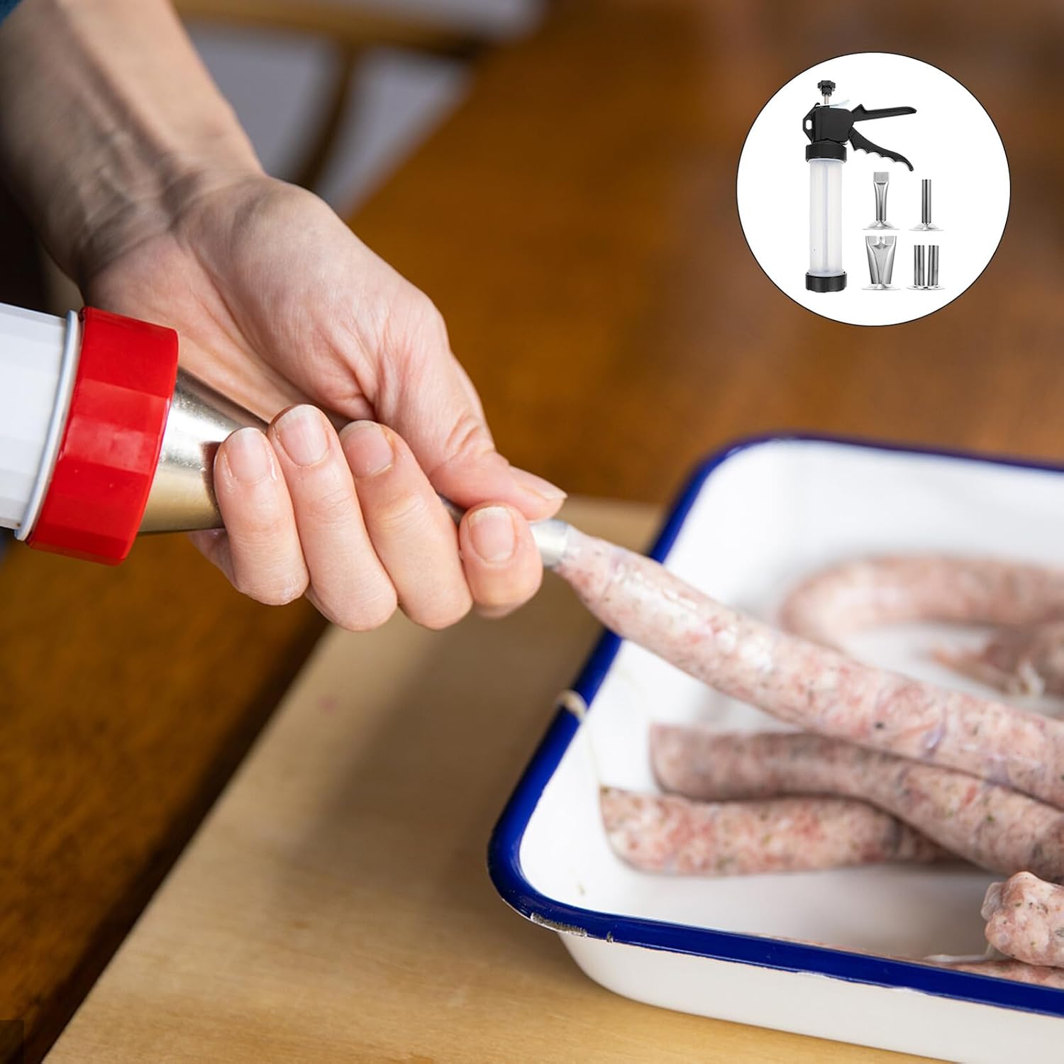 SECFOU Manual Sausage Stuffer Meat Filling Tool Stainless Steel Hand Press Sausage Maker with Tube for Easy Homemade and Meat Filler Supplies