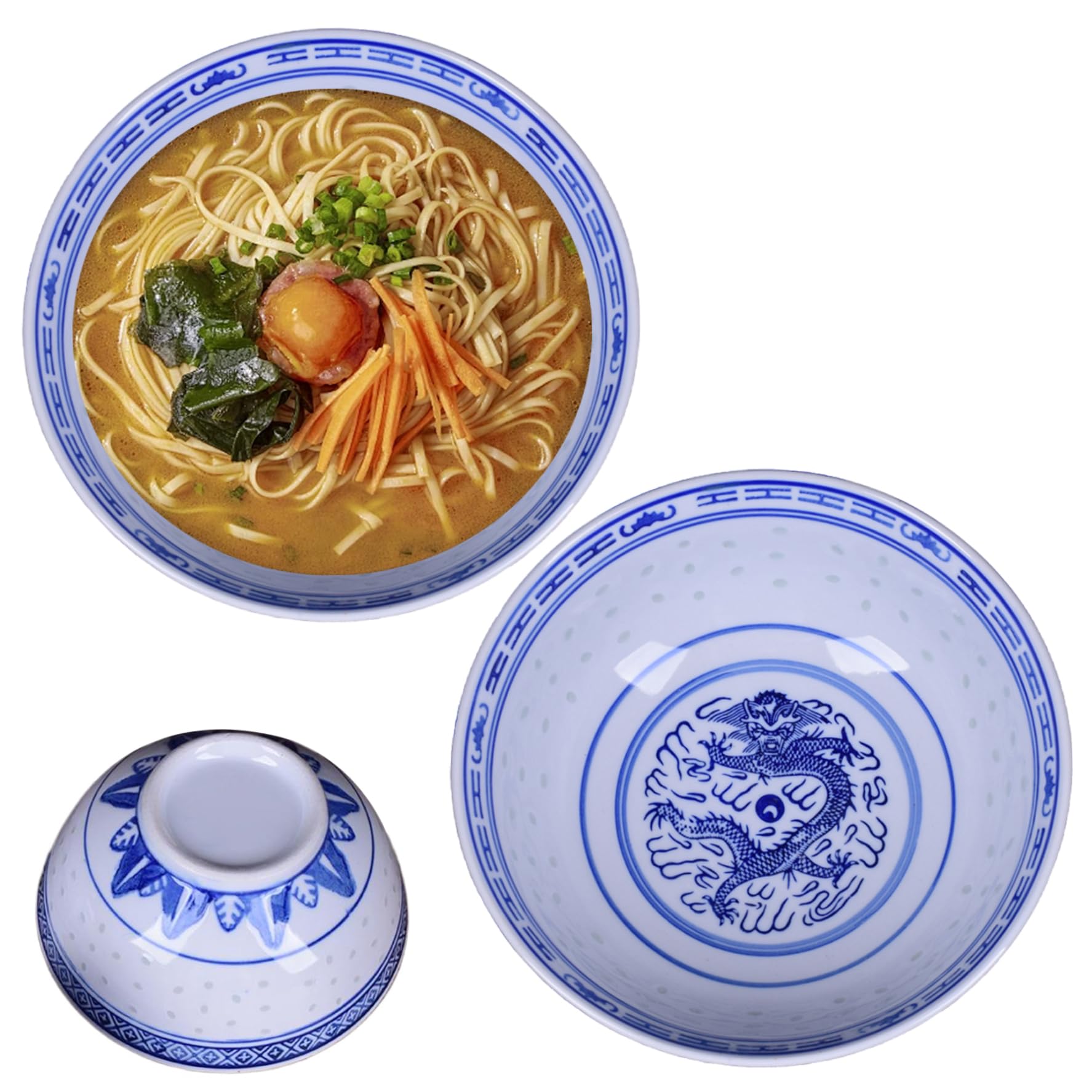 2 Stück Ramen-Nudelschüsseln blau-weiße chinesische Porzellanschüsseln 7 x 3 Zoll 800 ml große Keramik-Suppenschüsseln für Dessert Suppe Müsli und mehr