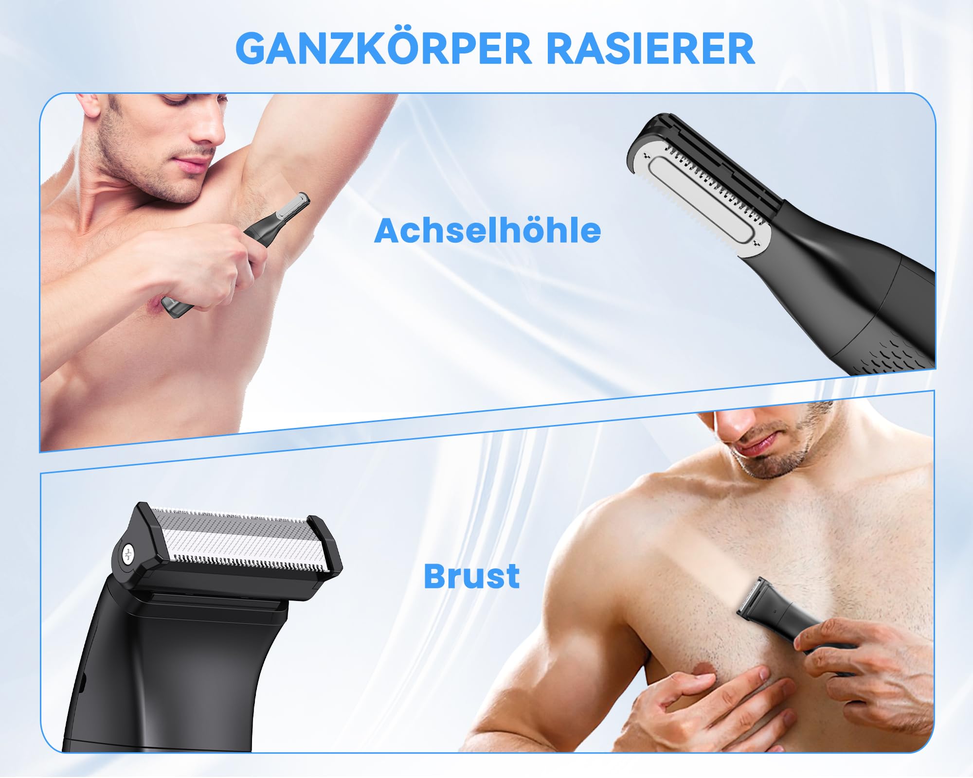 2-in-1 Elektrischer Körperrasierer Herren, MAXGROOM IPX6 Wasserdicht Trocken und Nass Intimrasierer Mann, Elektrisch Rasierer Trimmer für Körper und Intimbereich, Body Groomer Men mit Trimmaufsatz