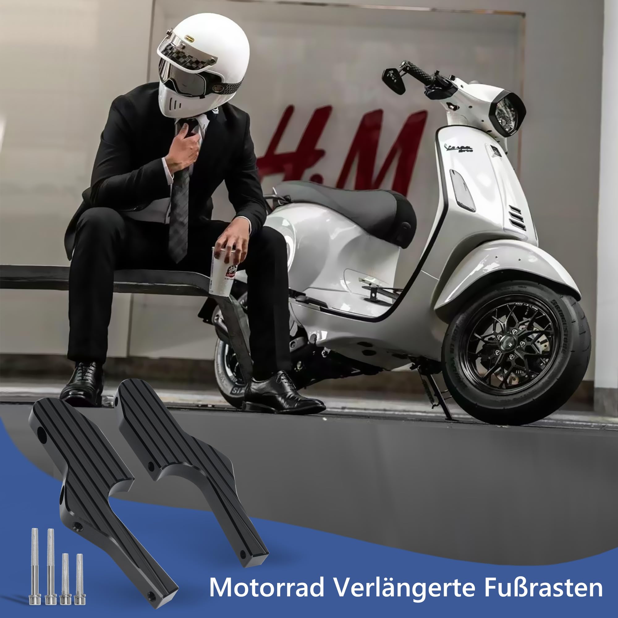 ohbien Motorrad Verlängerte Fußrasten für Vespa, 2 Stück fußrastenverlängerungen Beifahrerfußstütze Fußstütze Zubehör für Vespa GT GTS GTV 60 125 200 250 300, Schwarz