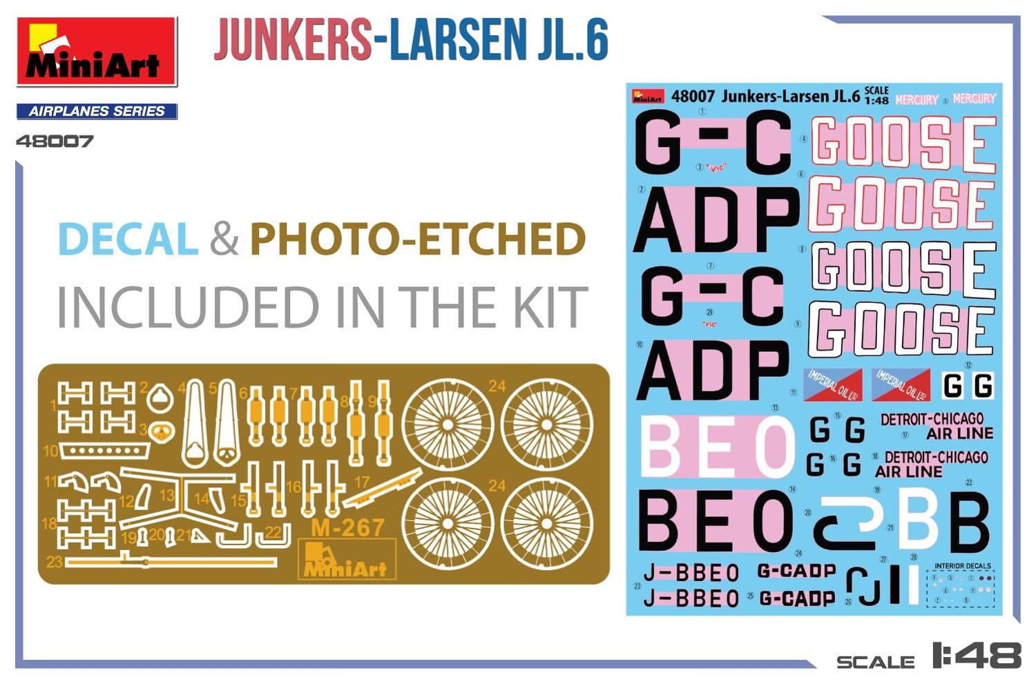 Mini Art 48007 1:48 Junkers-Larsen JL.6 - originalgetreue Nachbildung, Modellbau, Plastik Bausatz, Basteln, Hobby, Kleben, Modellbausatz, Zusammenbauen, unlackiert