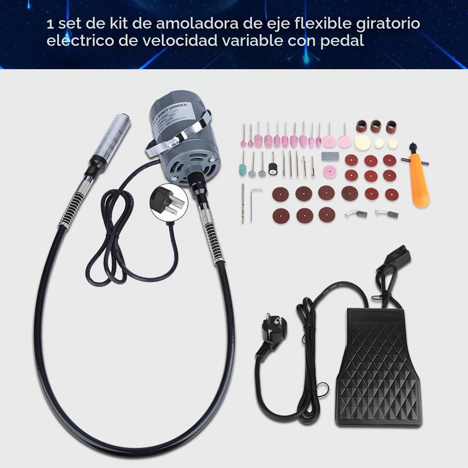 Amoladora de eje flexible, 53 pcs/set Kit de herramienta múltiple rotativa mini Kit de amoladora de eje flexible giratoria eléctrica Amoladora de eje de velocidad variable