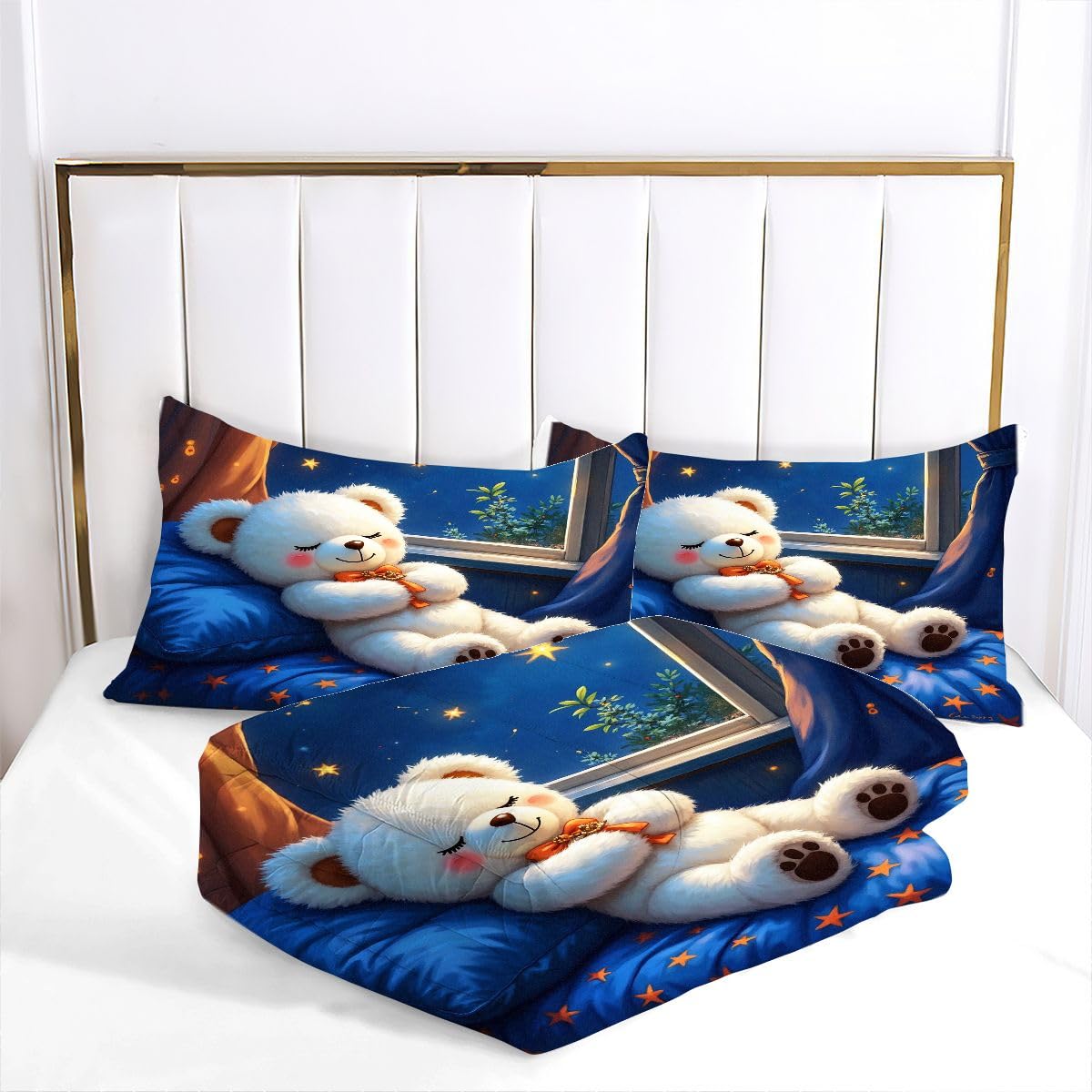 Edredón 200x200 cm Oso de Dibujos Animados, Lavable en Lavadora Juego de Cama Completo 200x200, Colcha de Microfibra con Estampado 3D + 2 Funda de Almohada para Todas Las Estaciones D175