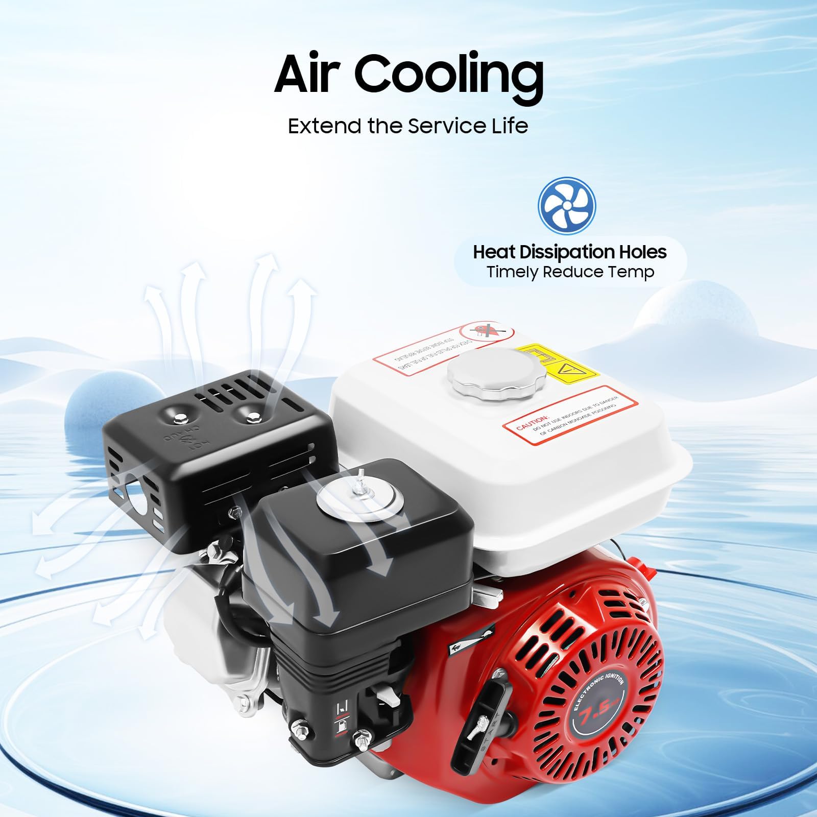Motor 4 Tiempos 212cc 7.5HP 3600rpm, Motor Gasolina para motoazada, hormigonera, motocultor pequeño Gasolina, Arranque Manual, protección por Falta de Aceite, refrigeración por Aire