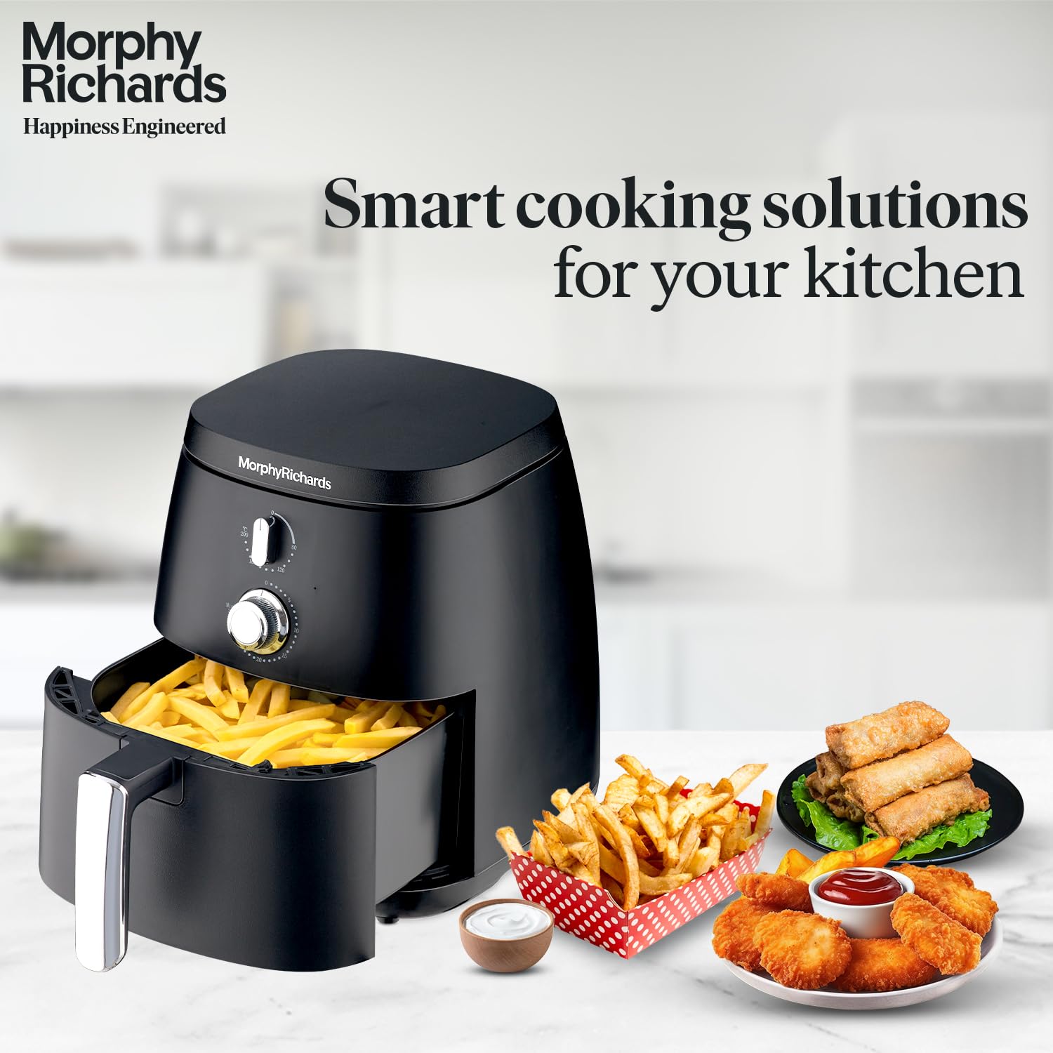 Gbawara view of Morphy Richards Air Fryer showing basket, handle, and controls