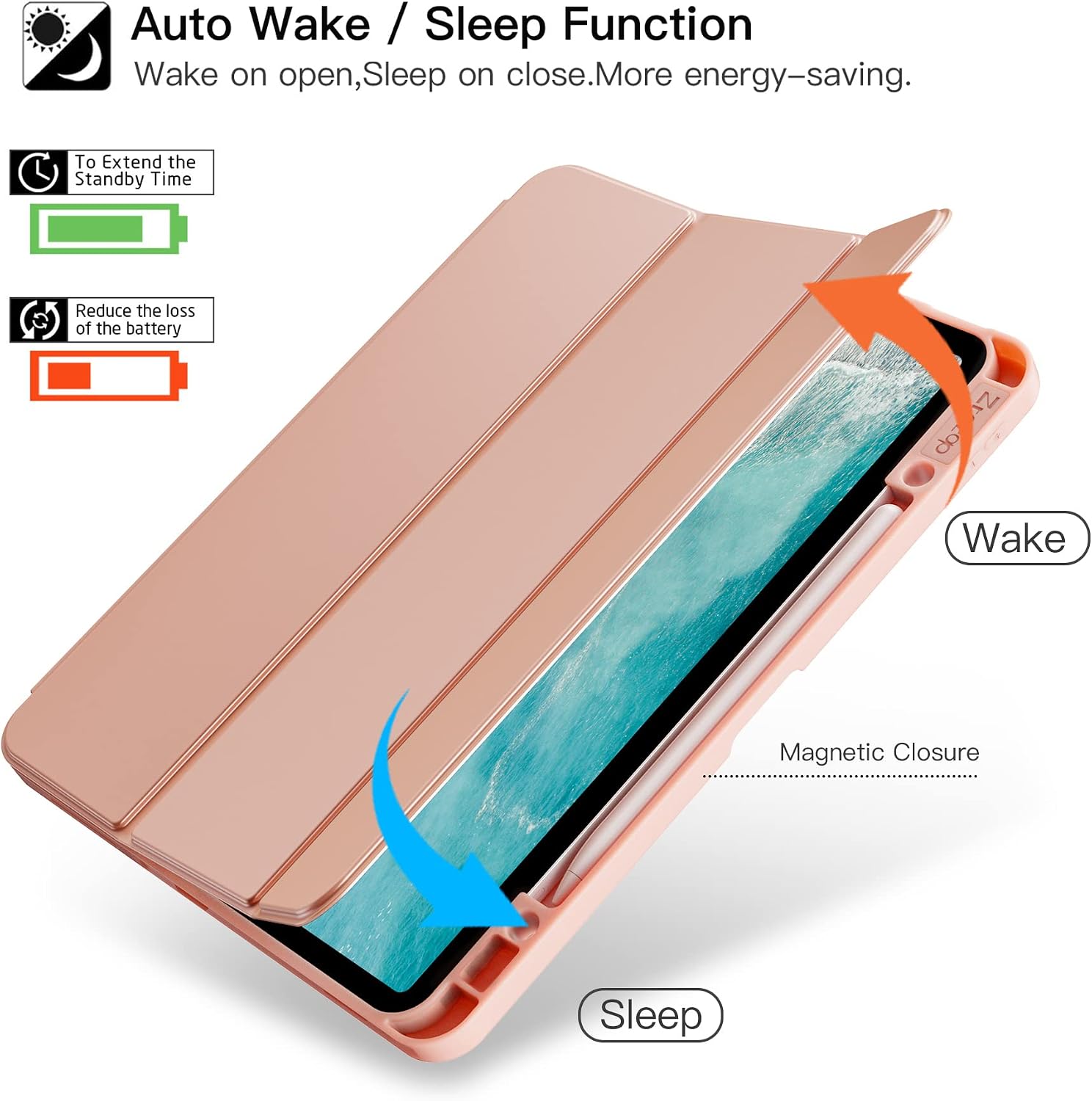 Ztotop Case for iPad Pro 12.9 Inch 2021(5th Generation) with Pencil Holder, Lightweight Durability Soft TPU Cover + Auto Sleep/Wake Feature, Pink