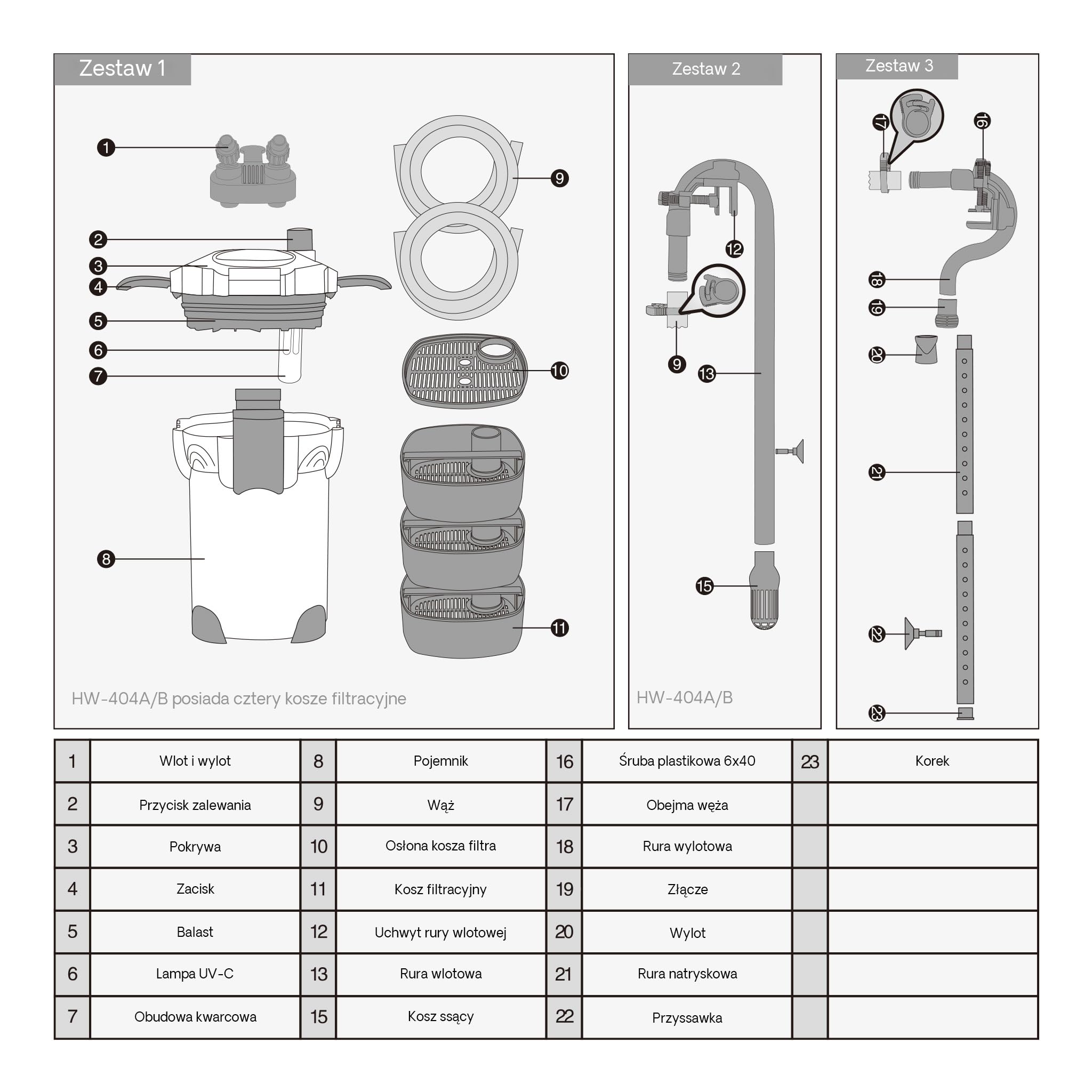SunSun HW-404B Filtr zewnętrzny do akwarium 9W 2000l/h z 4-stopniową filtracją komorową i filtrem UVC