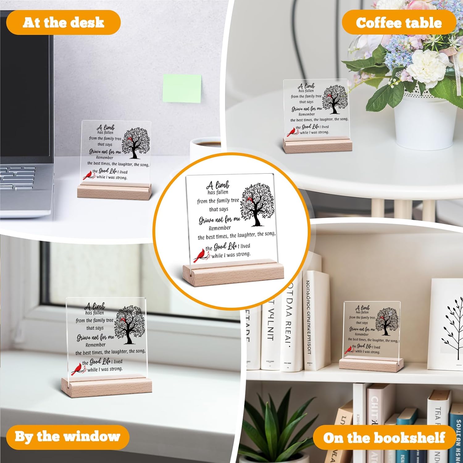 Sympathy Bereavement Gift Clear Desk Decorative Sign Memorial Gift for Loss Grieving Keepsake for Mom Dad Grandma Friend Condolence Grieving Present Acrylic Sign With Wooden Stand for Desk Table Shelf - Image 5