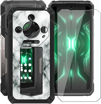 Black Soft TPU Bumper Phone Case for Ulefone Armor 33 Pro 6.95" with 1 X Tempered Glass Screen Protector, Slim Silicone Shockproof Cover for Ulefone Armor 33 Pro - Marble