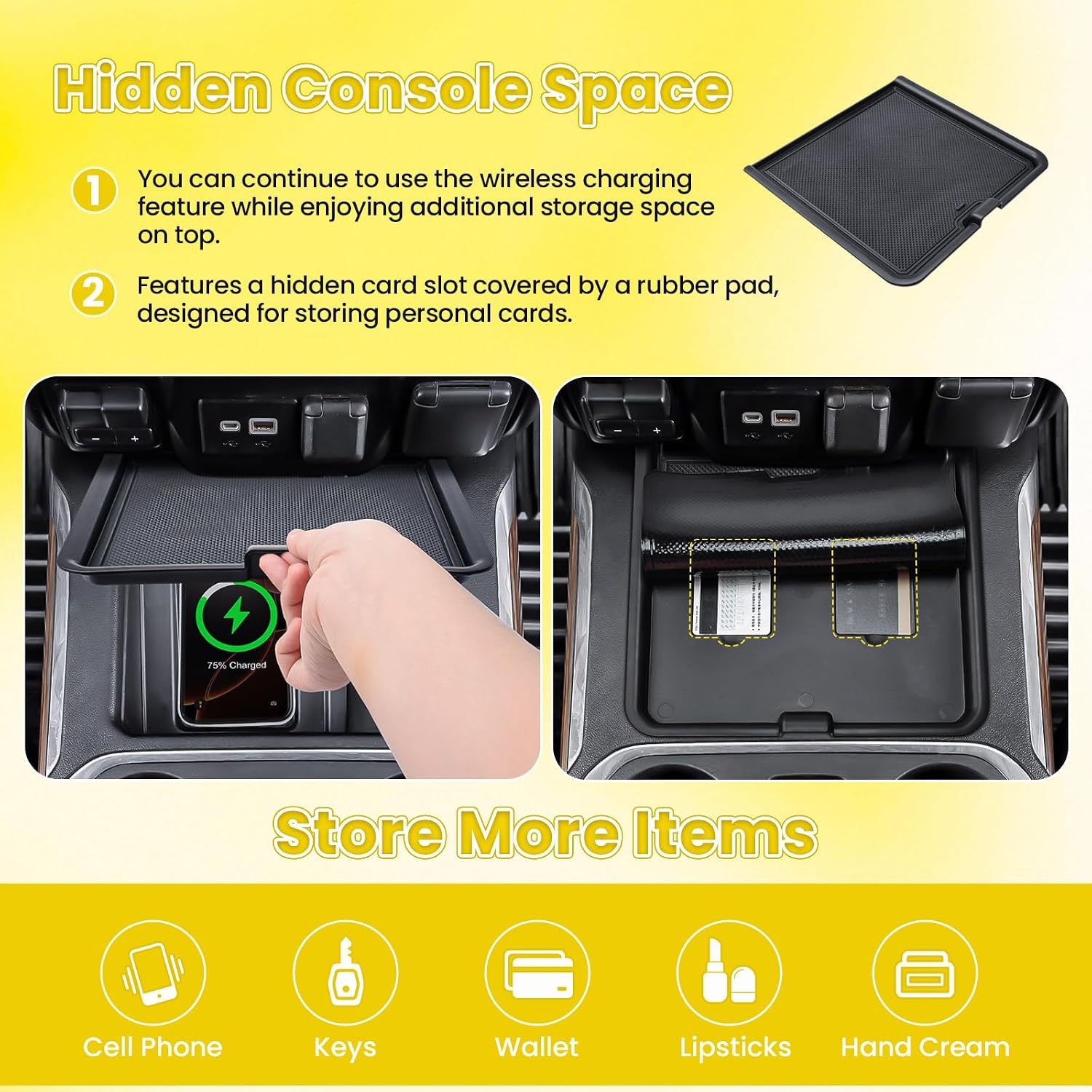 Center Console Organizer Compatible with 2019-2022 Chevy Silverado/GMC Sierra 1500 & 2020-2023 2500HD 3500HD Accessories (Bucket Seats Only), 2PCS Armrest Storage Box Compartment Tray