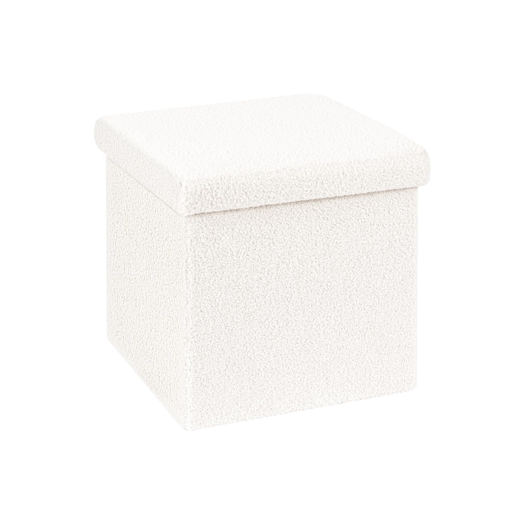 B FSOBEIIALEO Small Storage Ottoman Cube Sherpa Ottomans Foot Rest, Foldable Boucle Ottoman, Faux Teddy Fur, Cream White 12.6
