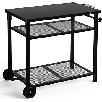 Barbecue Trolley Serving Trolley Metal 3 Tier Outdoor Plancha Grill Table Trolley Trolley Waterproof Worktop 85 x 51 cm