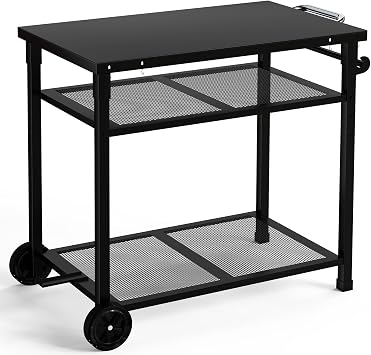 Outdoor Pizza Oven Stand Grill Cart Table Pizza Oven Trolley Stand heavyduty Table on Wheels Dining Food Prep Table BBQ Grill Stand for Kitchen Patio Backyard Garden 85x51cm
