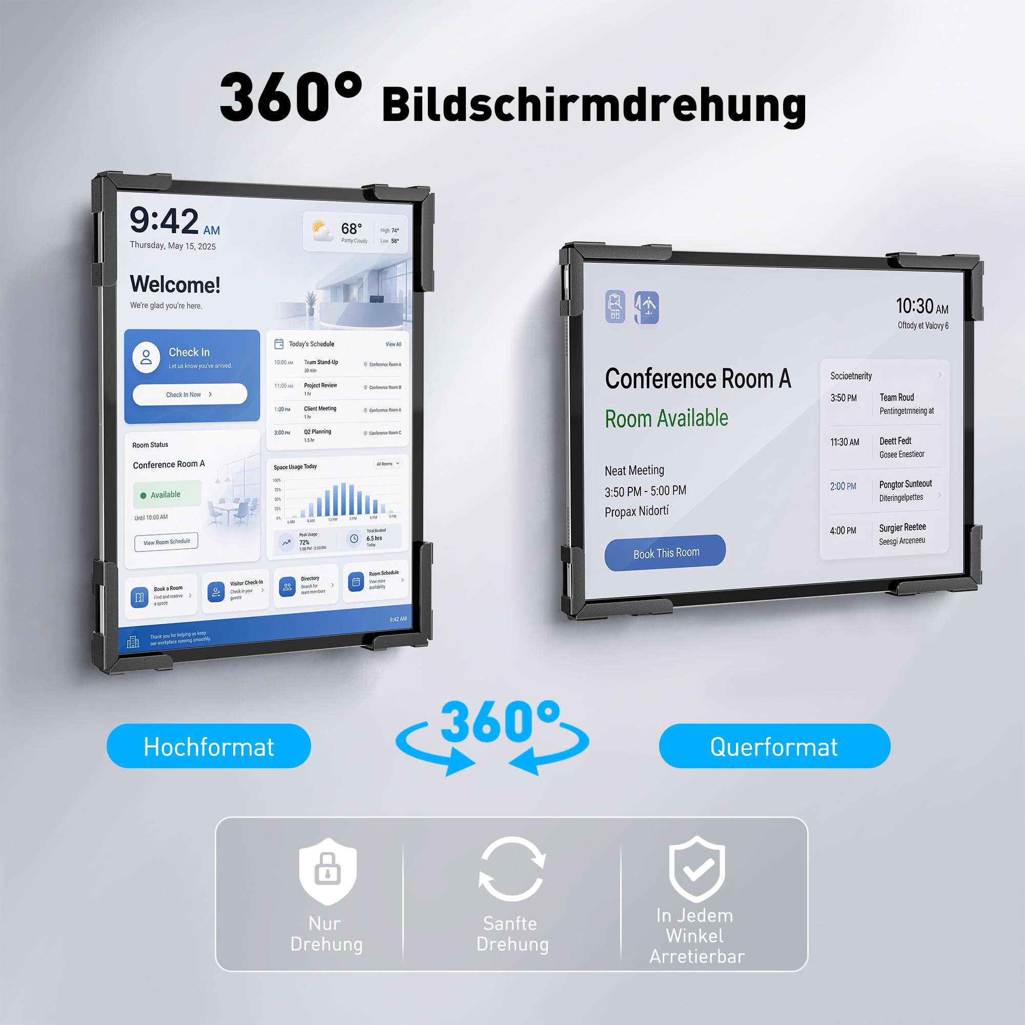 AboveTEK Tablet Wandhalterung mit Diebstahlschutz, Abschließbare Stahl-Halterung 360° drehbar, geeignet für 9.7–13 Zoll Tablets, für Empfang, Besprechungsraum, Kasse/POS & Einzelhandel（Schwarz）