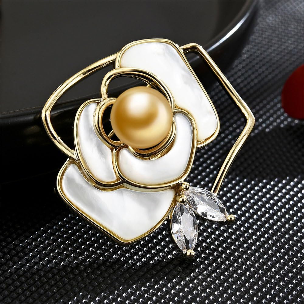NONNYL Elegant South Sea Golden Pearl Brooch Pins Costume Jewelry For Women Fashion Christmas Gifts Wife Mom Girlfriend, Anniversary Birthday Fine Jewelry Gifts for Her NO1157