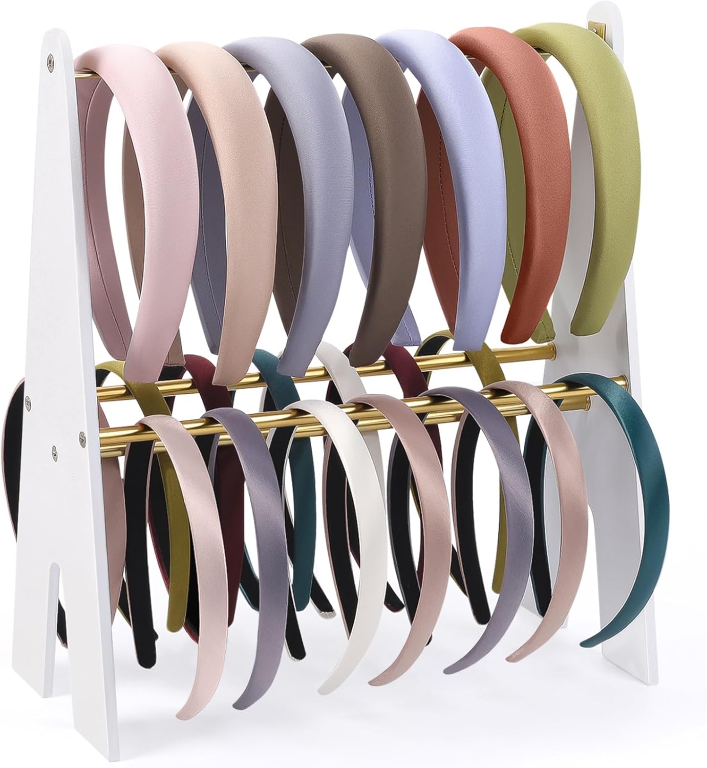 Headband Holder Organizer, Metal Headband Organizer, 2-Tier Hairband Display Stand, Hairhoop Storage Rack for Girls and Women, Gold