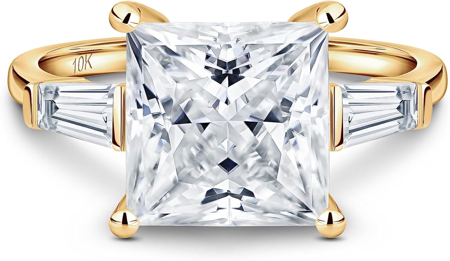 ISAAC WOLF Certified 10k Gold 4.50 Carats Princess Tapered Baguette Moissanite Rings