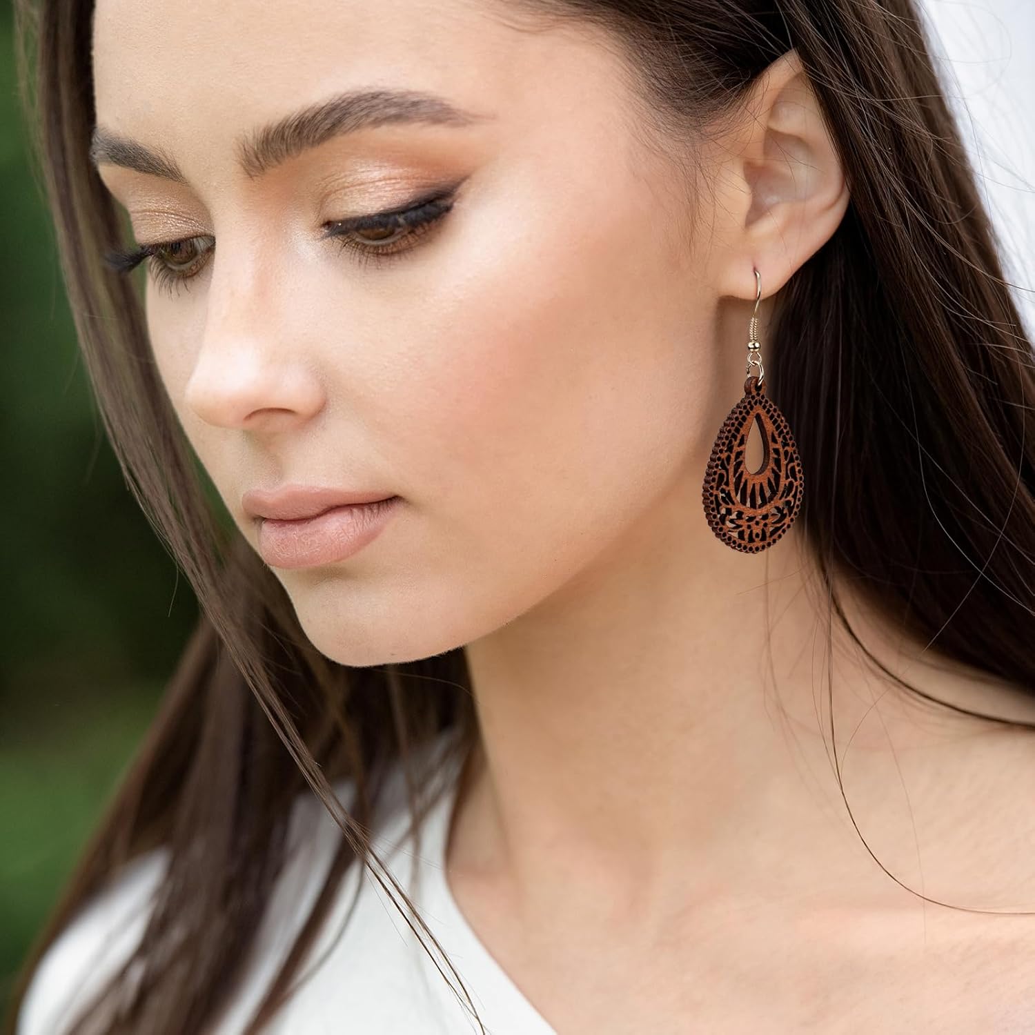 Vintage Boho Wooden Earrings for Women Handmade African Teardrop Wood Dangle Earrings Lightweight Hollow Bohemian Jewelry - Image 3